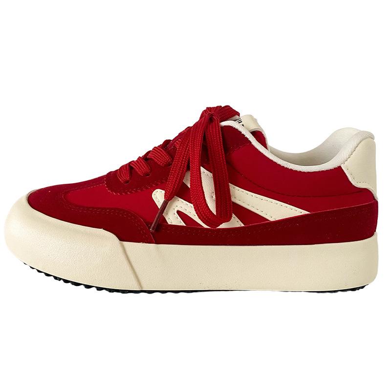 

G1397 латексная стелька/платформа немецкие кроссовки женские ретро с круглым носком в гонконгском стиле белые туфли повседневные кроссовки для скейтбординга 2025 новые 40 красный