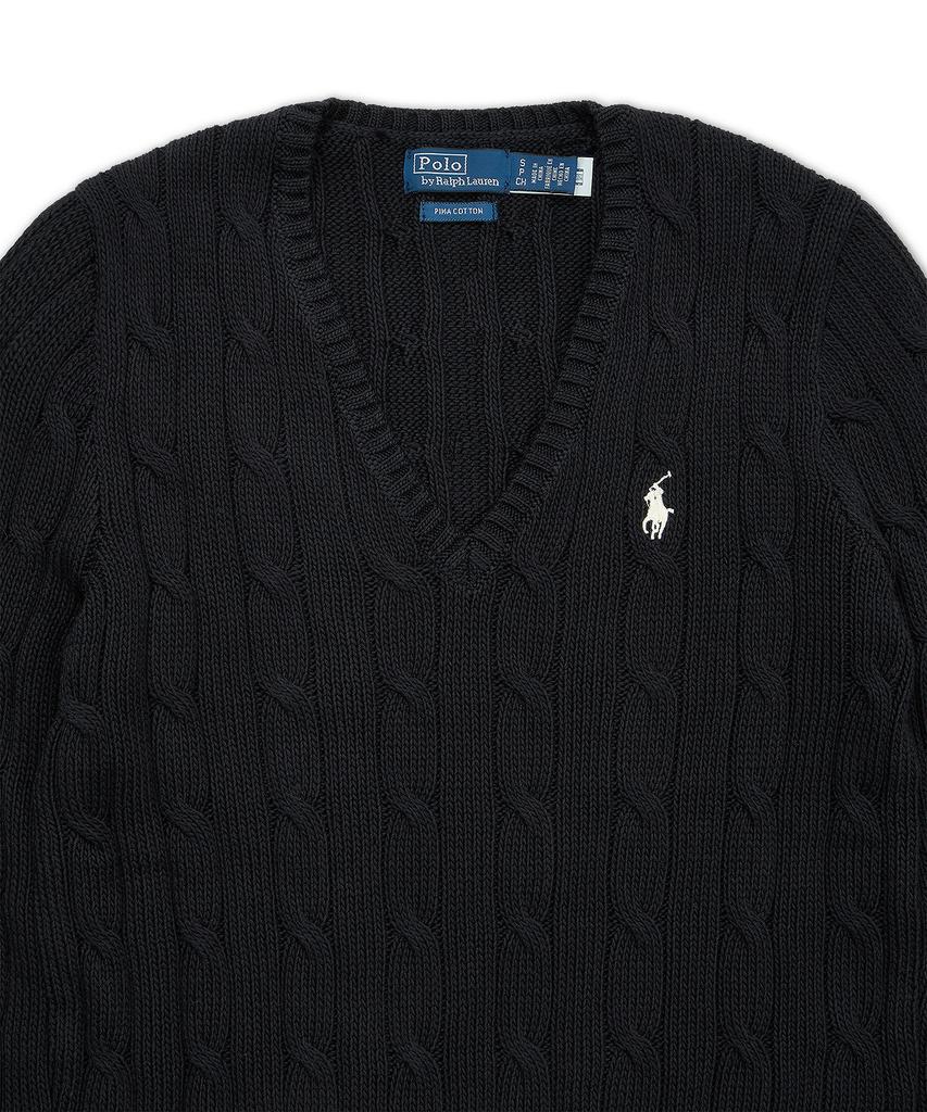 POLO RALPH LAUREN Cable Knit Cotton V-Neck Sweater - Black