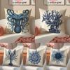 Blue Sea Creature Coral Shrimp Pillowcase Living Room Sofa Chair Cushion Cover Home Room Decoration Without Pillow Core