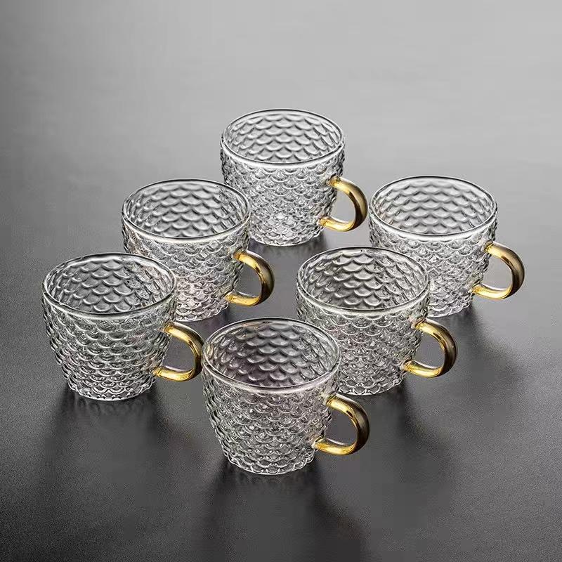 Hey LiLac 100ml Fish Scale Pattern Lead-free Borosilicate Heat-Resistant Glass Handle Cup
