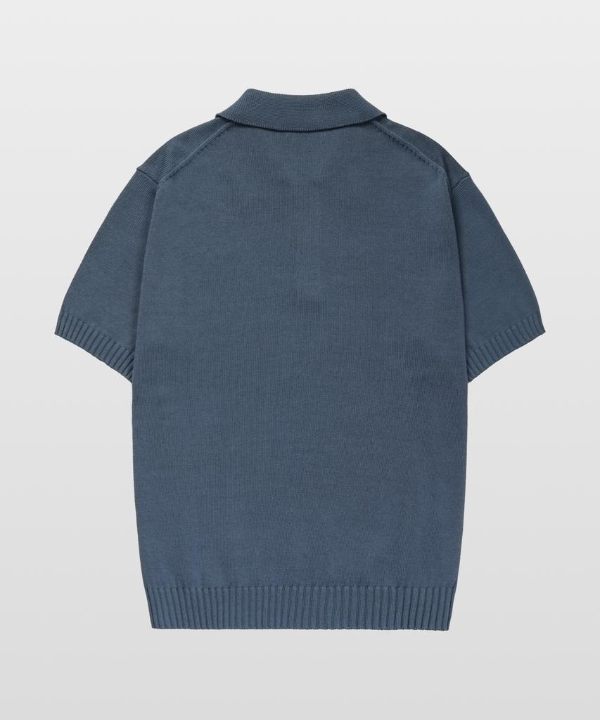 MANNERGRAM 100% Soft Cotton 3-Ply Polo Short Sleeve Knit Steel Blue
