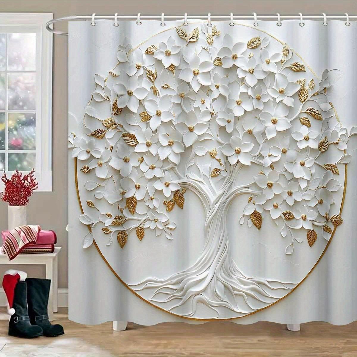 

Flowering Ornamental Tree Form Washable Dirt-Resistant Shower Curtain Shower Head Waterproof Polyester Bath Curtain W60H190(CM)-1 Pcs
