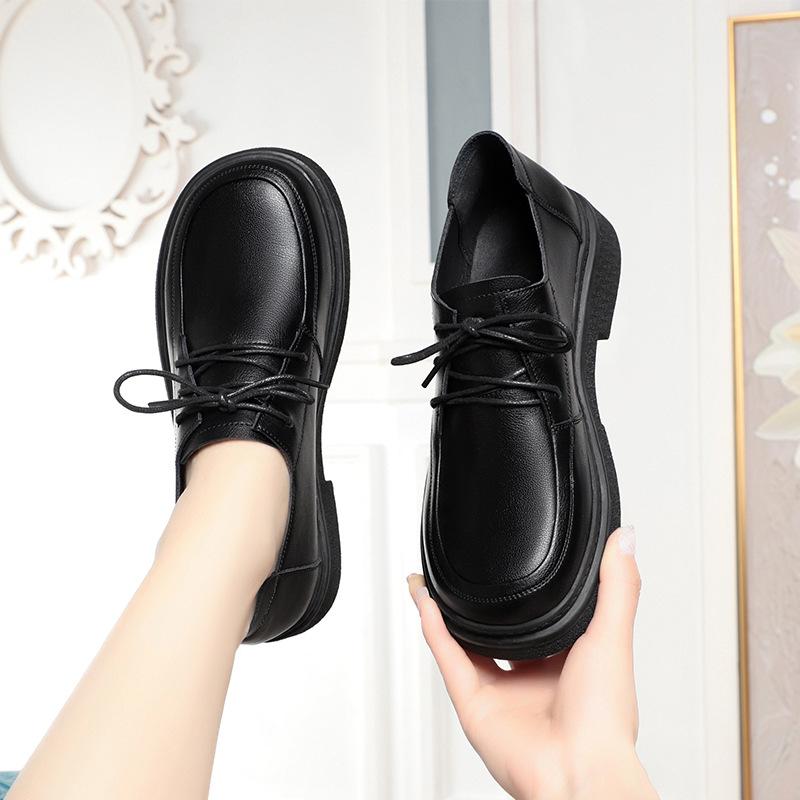 Lace-up leather shoes for women's spring and autumn, women's shoes with soft leather and soft soles, casual and comfortable flat-soled single shoes