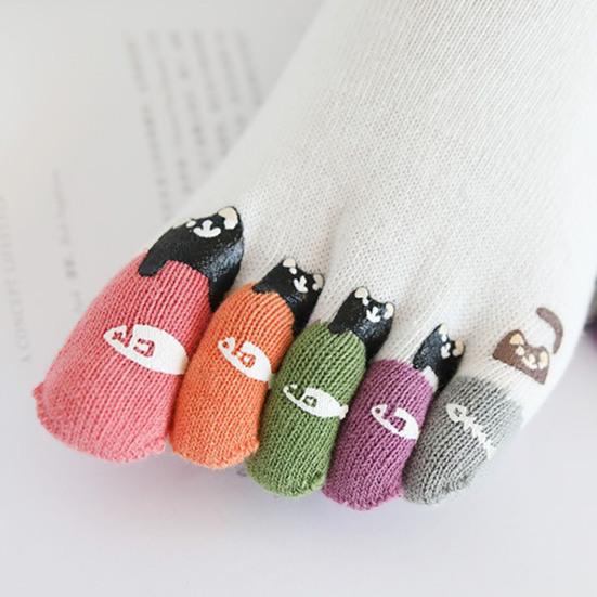 Women Cotton Toe Socks Cartoon Cat Fish Design Five Finger Socks Casual No Show Athletic Running Crew Socks