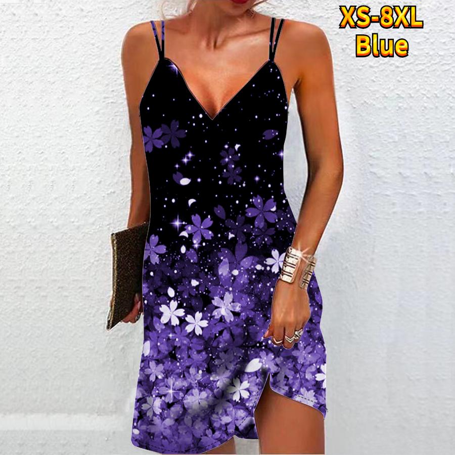 Damenmode Sexy 3D verstreuter rosa fluoreszierender Blumendruck trägerloses Kleid lockeres Leibchenkleid mit V-Ausschnitt