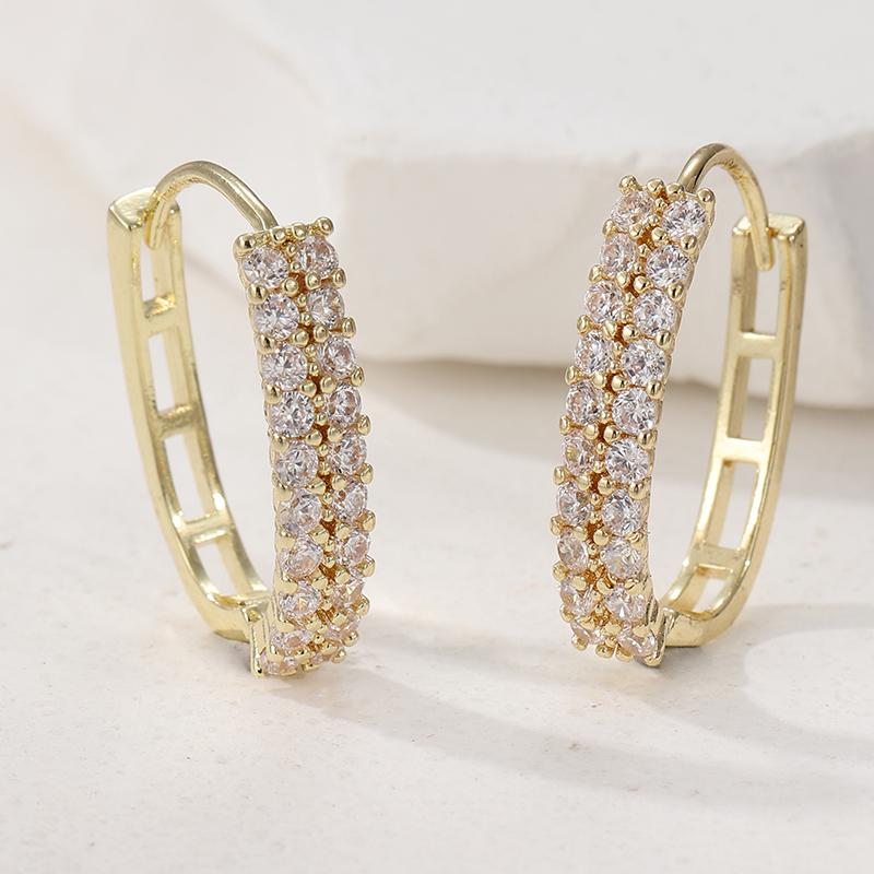 Concise Sparking Synthetic Zirconia Inlaid U Shape Hoop Earrings Women's  Golden Plated Geometric Jewelry Wedding Crafts