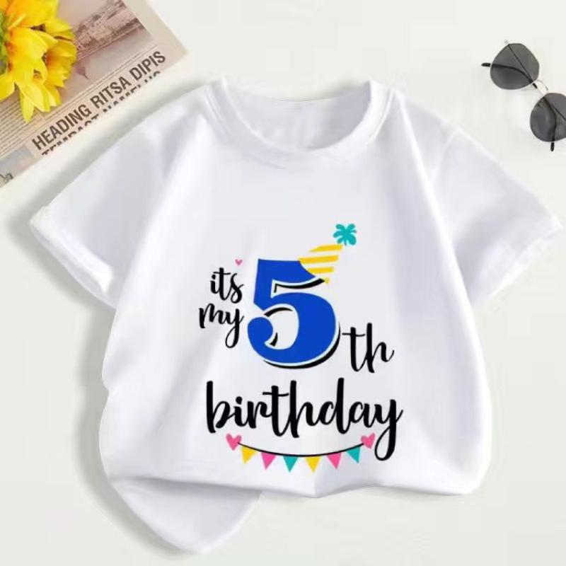 Summer Children's First Birthday Number T-shirt, Fashionable Short-sleeved Top for Boys and Girls