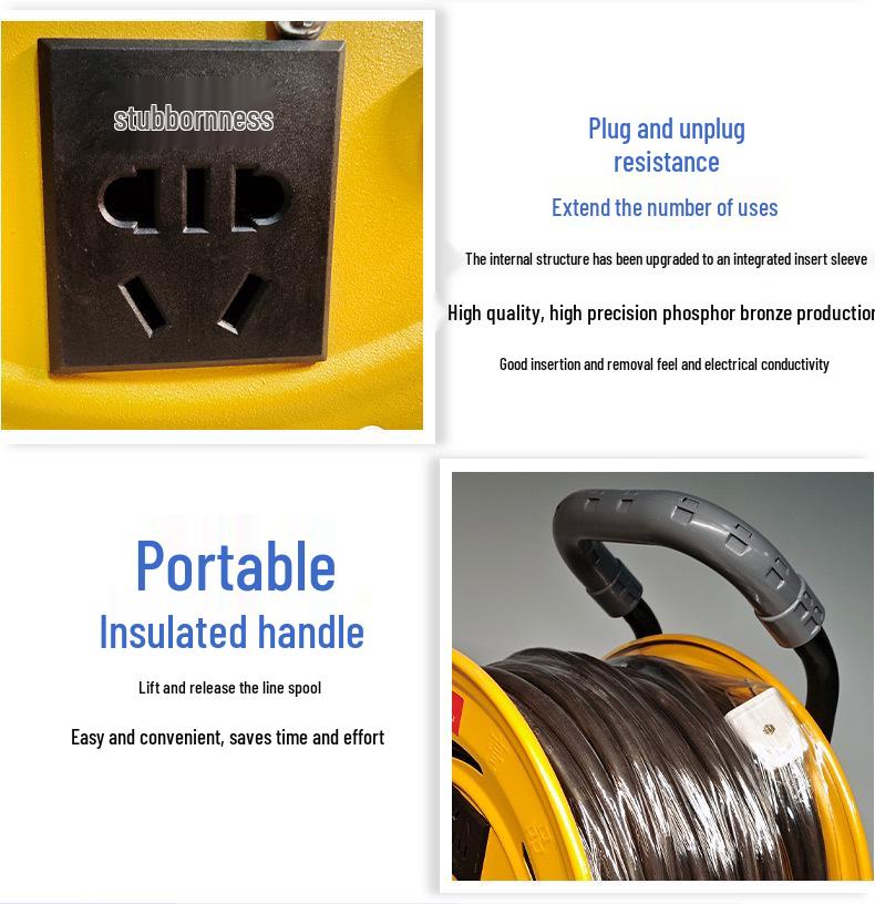 Portable 220V Cable Reel with Leakage Protection - Easy to Maneuver