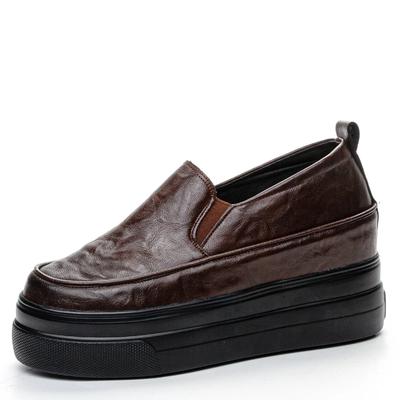 Echtes Kuhleder 7,5 cm Plateau Keil Damenschuhe Chunky Sneakers Slip on Hidden Heel Wasserdichte vulkanisierte Damenschuhe