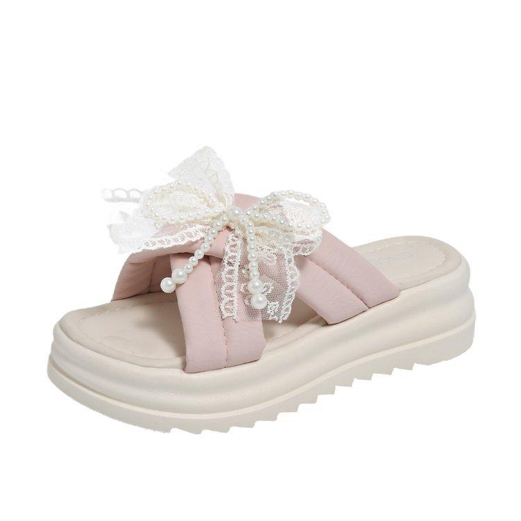 Fashion Butterfly-Knot Beach Shoes Slippers Casual Low Slipers Women Slides Lace Sabot Luxury 2025 Soft Summer Rome Butterfly-knot Rubbe