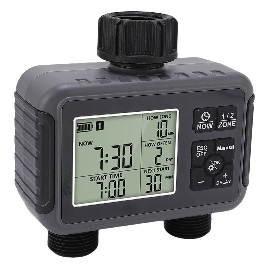 Automatic Irrigation Timer LCD Display 3/4-1/2 Inch Faucet 2 Zone Watering Timer for Outdoor Garden