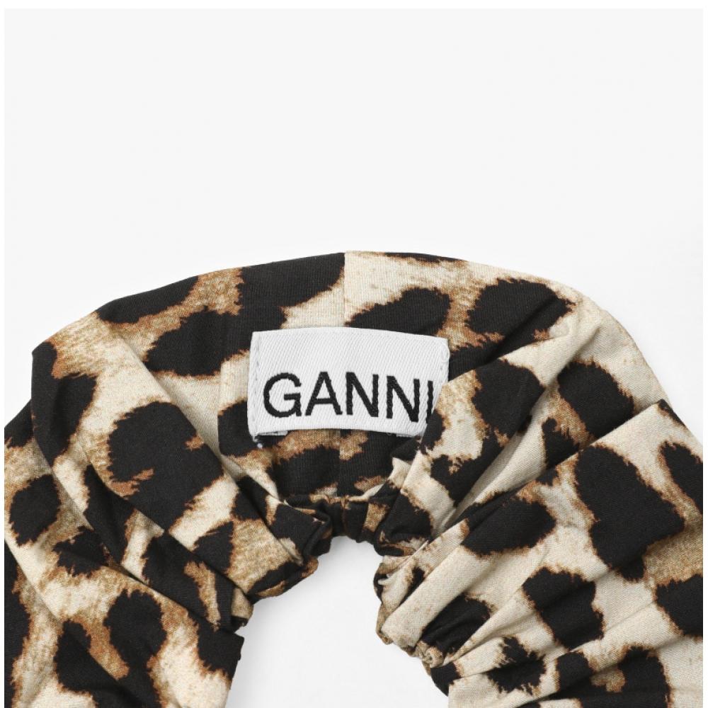 Ganni A5993 943 Leopard Print Scrunch Headband