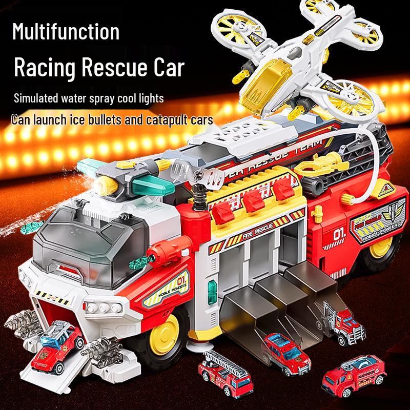 Sam's Style Multifunctional Fire Rescue Truck Toy - Large Police Car with Water Spray and Track for Boys