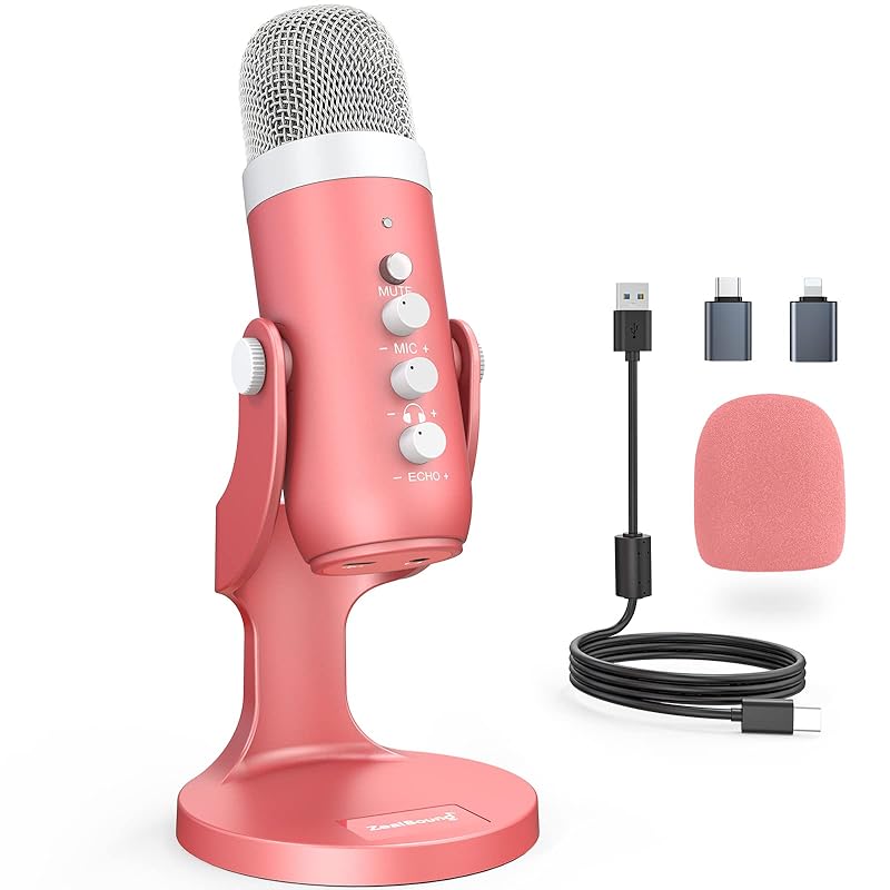 

ZealSound Microphone for distribution ASMR microphone condenser microphone USB Compatible with Windows/Mac/PS4/PS5, equipped with echo function,