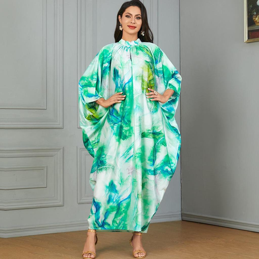 Middle East Fashion Batwing Sleeve Long Dress - Muslim Clothing with European & American Print
