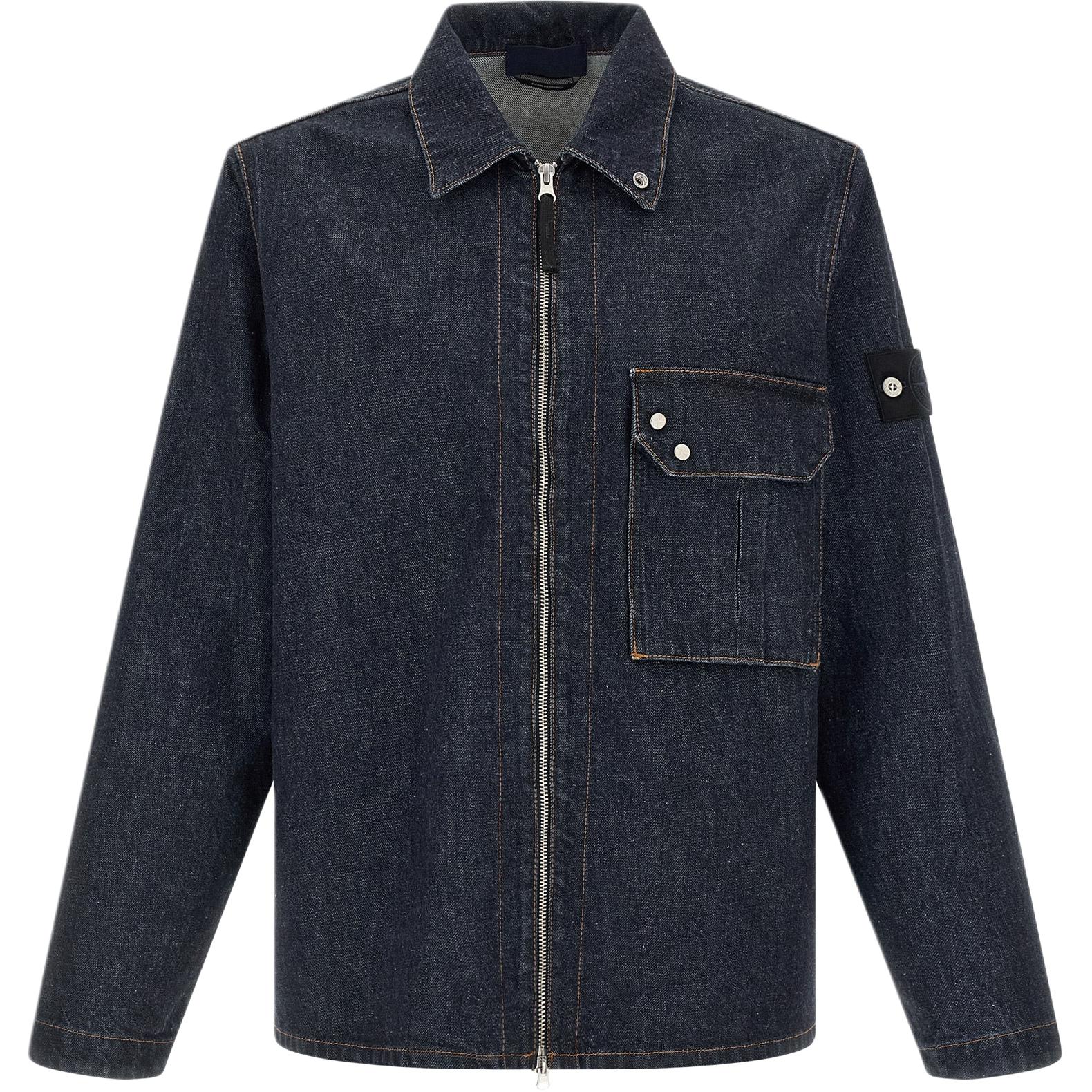 Stone Island Men's Solid Color Large Pocket Lapel Zipper Loose Long Sleeve Denim Jacket Unisex Jackets L1s141200002s00j7vj201 Cm