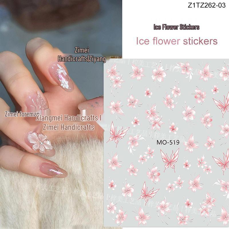 

3D наклейки для ногтей «Бабочка Ледяной Цветок»: Мечтательные тисненые наклейки с весенним цветом персика