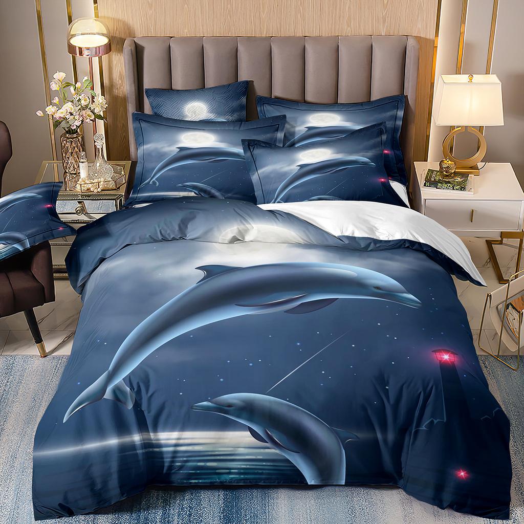 3D-gedruckte Heimtextilien Bettwäsche Delfin Meeresschildkröte Meerestier Quilt-Set Dreiteiliges Set