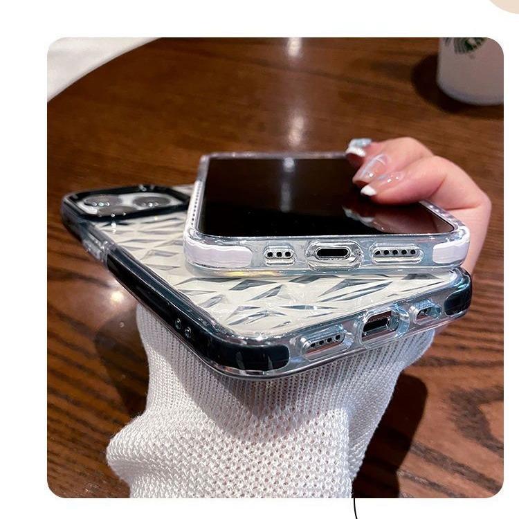 Applicable To IPhone16Promax Transparent Mobile Phone Case 14 Apple 15 Protective Case Anti-fall Diamond Pattern Luxury