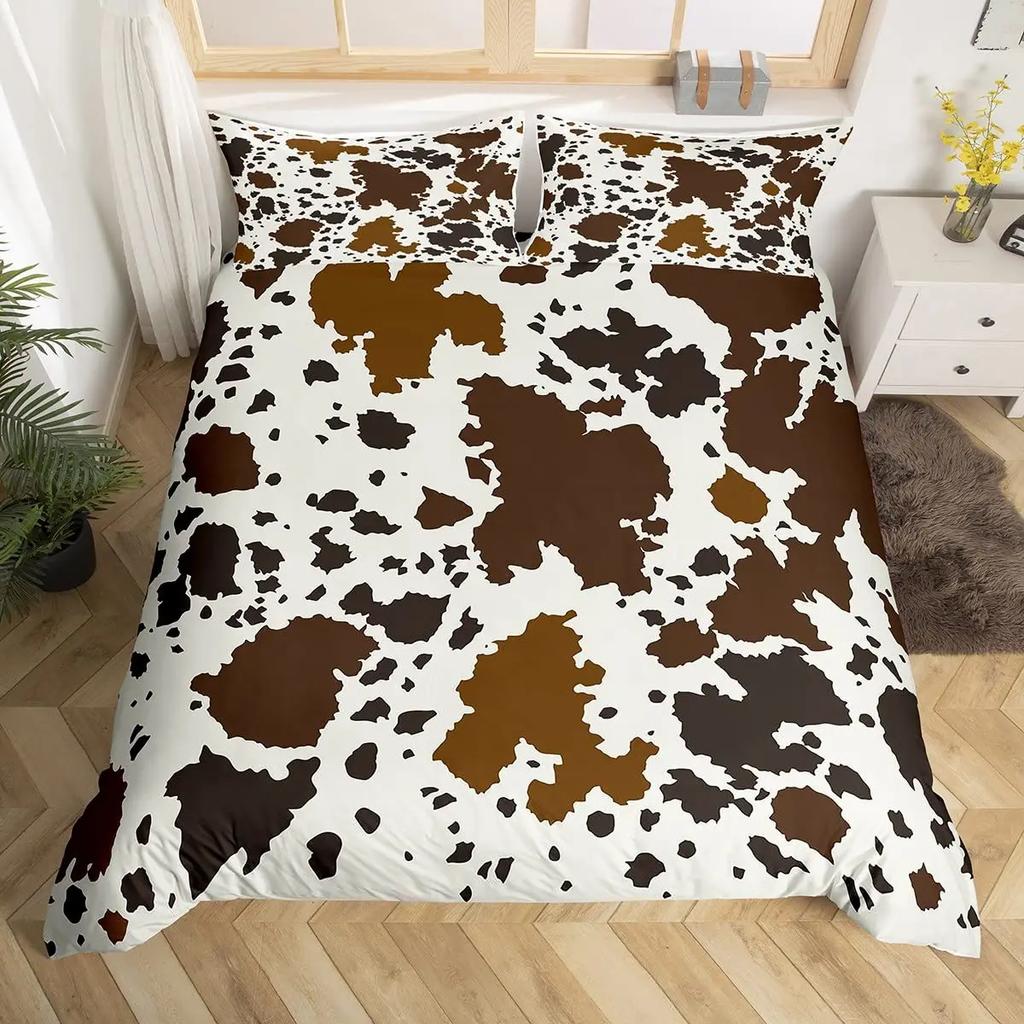 Cowhide Bedding Set Patchwork Cow Print Comforter Cover Farm Animal Duvet Cover Western Cowboy Farmhouse Polyester Quilt Cover