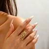 Stainless Steel Gold Color Leaves Open Rings for Women Men Minimalist Metal Irregular Adjustable Finger Rings Jewelry Gift