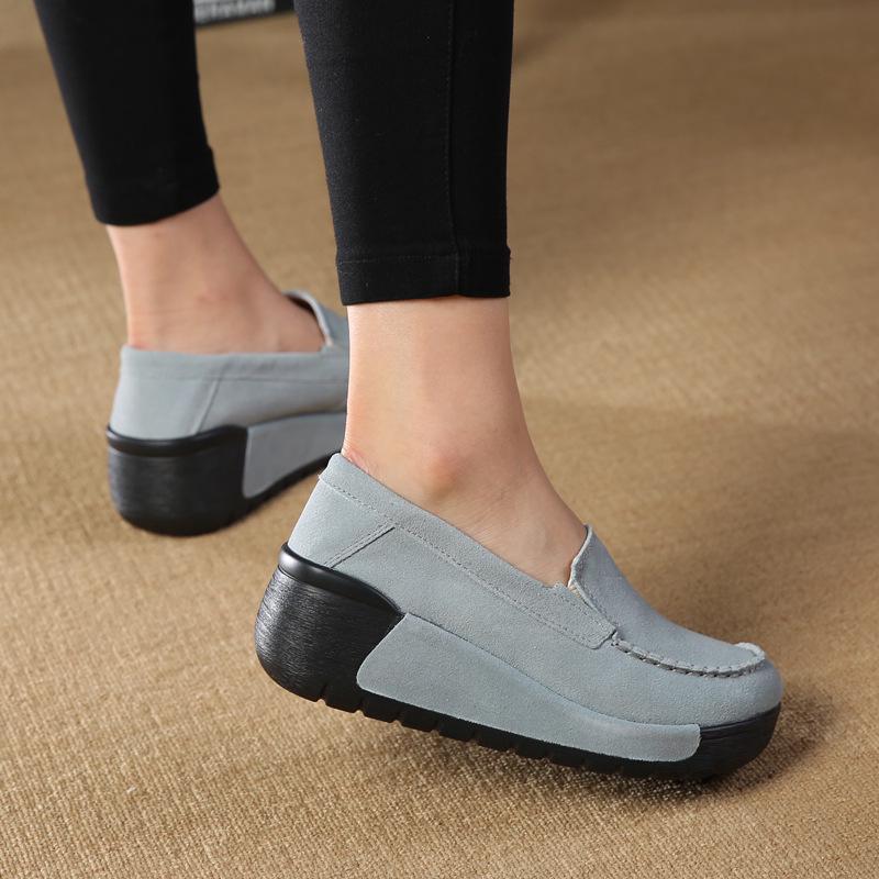 Women Cow Suede Slip-on Loafers Fashion Platform Shoes Wedge Heels Ladies Casual Shoes for Working Walking Traveling