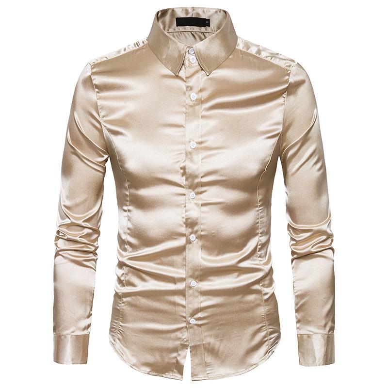 Men's European-Size Shiny Long Sleeve Turn-Down Collar Casual Fashion Shirt - Autumn 17 Collection