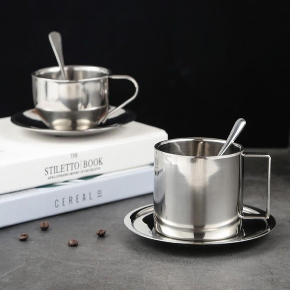Stainless Steel Coffee Cup Set Double Wall Espresso Cup Practical Tea Cup Household