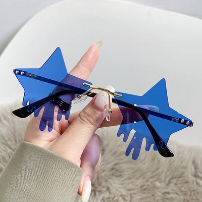 Pentagram Water Drop Shape Colorful Frameless Trimmed Sunglasses Ball Tears Funny Glasses