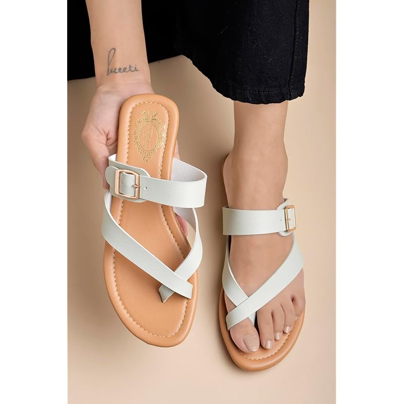 

Shoetopia Stylish Side Buckle Detailed Green Flats For Women & Girls /Eu38 5 UK