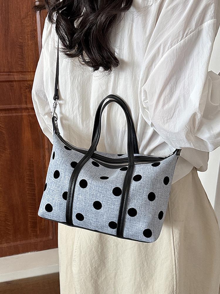 2026 Large Capacity Korean Polka Dot Canvas Tote - Women's Versatile Summer Shoulder Bag