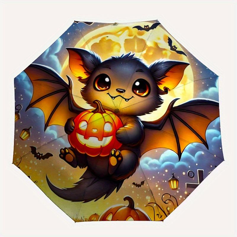 1pc Cute Bat Halloween Fully Automatic Folding Portable Umbrella, 8 Iron Frames, Three-Fold Design, Suitable for All Seasons, Suitable for O