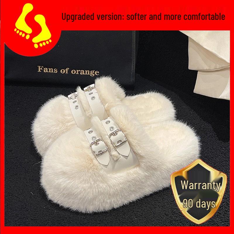 2025 Autumn/Winter Women's Plush Platform Slippers - Cozy Cotton, Thick Sole, Closed Toe