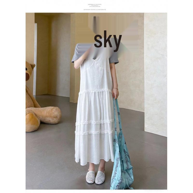 2026 Summer Korean-Style Maternity Two-Piece Suspender Dress - Sweet and Fresh M