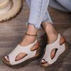 Women's Med Heels Platform Sandals Summer Peep Toe Casual Clogs Shoes Woman Pu Leather Wedges Roman Sandalias Mujer