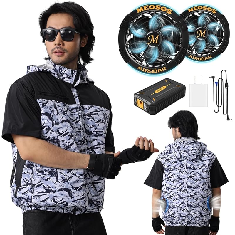 

[Vezuoco] work clothes short sleeve [30V super high output 30000mAh large capacity] Work clothes with fan 26H continuous operation Two drive modes