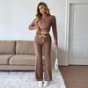 YYFS Women's Fashion Casual Spring Autumn Solid Color Print Long Sleeve High Neck Trousers Pants Suits