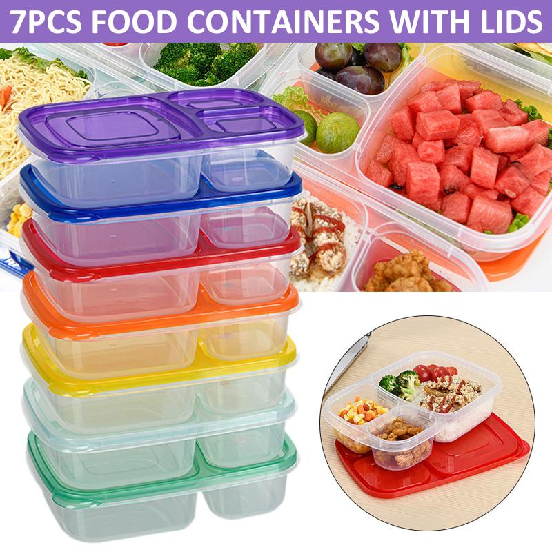 

PDTO 7 шт. Контейнеры для приготовления еды с крышками Одноразовый ланч-бокс для микроволновой печи