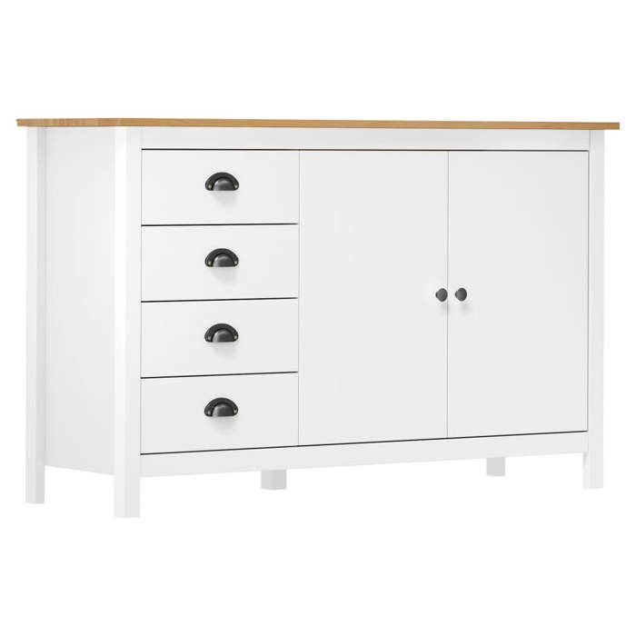 VidaXL Buffet Sideboard Storage Cabinet with 4 Drawers and 2 Doors Home Interior White 130x40x80 Cm Pine Wood 288934