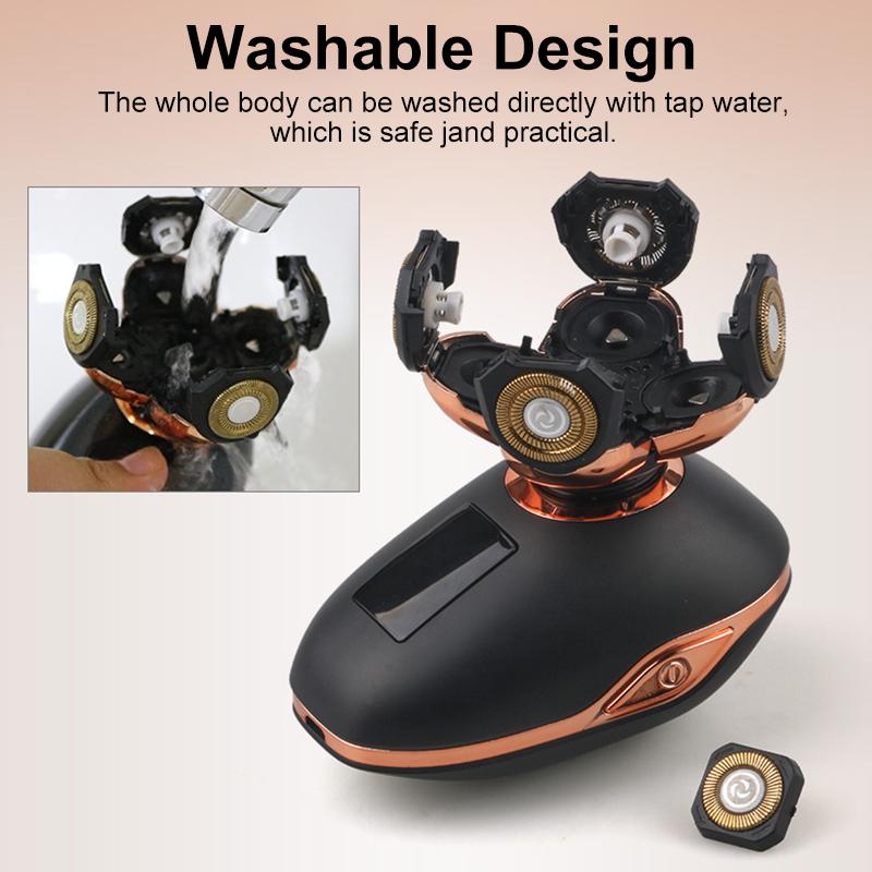 4D 5 Head Electric Men Bald Shaver Waterproof Razor Cordless Beard Hair Trimmer Clipper [with LCD Battery Display]