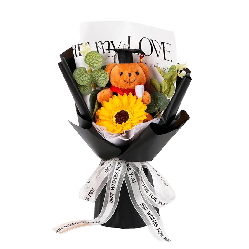 1PC Flower Bouquet Sunflower Party Decor Simulation Flower Hand-Knitted Soap Flower Doctor Bear Graduation Gift Photography Props