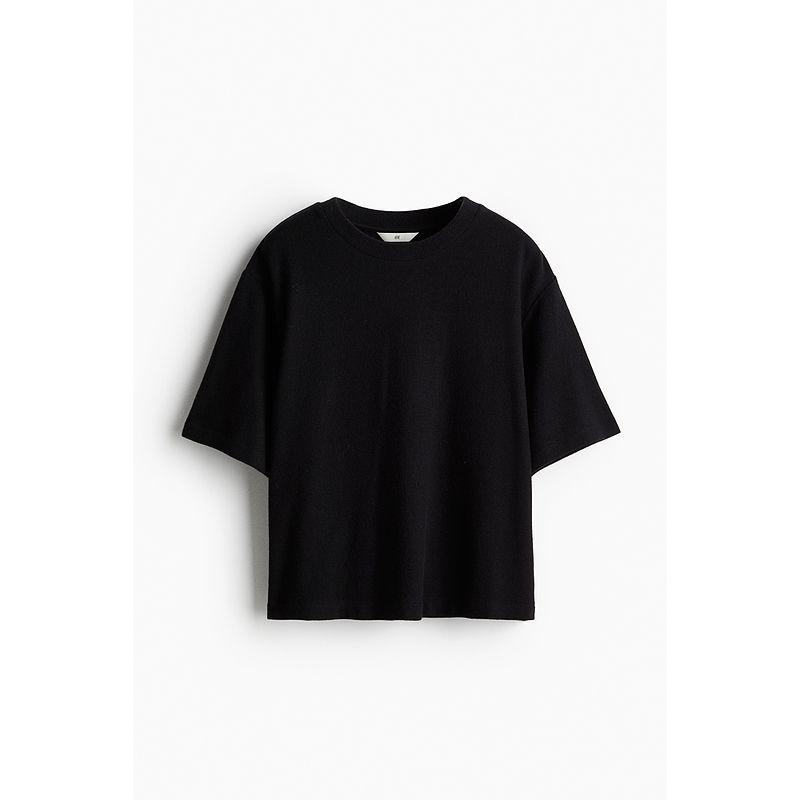 

Женская футболка HM с коротким рукавом, простая модная трендовая, мягкая и простая, в клетку, рабочая одежда, футболка тонкой вязки 1266670 Black 155/80(XS)