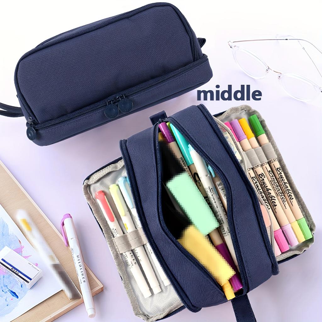 1pc Double-layer Double-open Large-capacity Good Looking Junior High School Multi-functional Pocket Zipper Pen Pocket