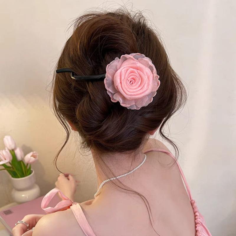 

Розовая заколка для волос с цветочным завитком для прически пучок, нескользящие смоляные заколки-автоматы, элегантный женский аксессуар для волос с сильным захватом