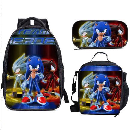 Sonic Backpack, Primary And Secondary School Students Schoolbag, Messenger Bag, Pencil Bag Three-Piece Set