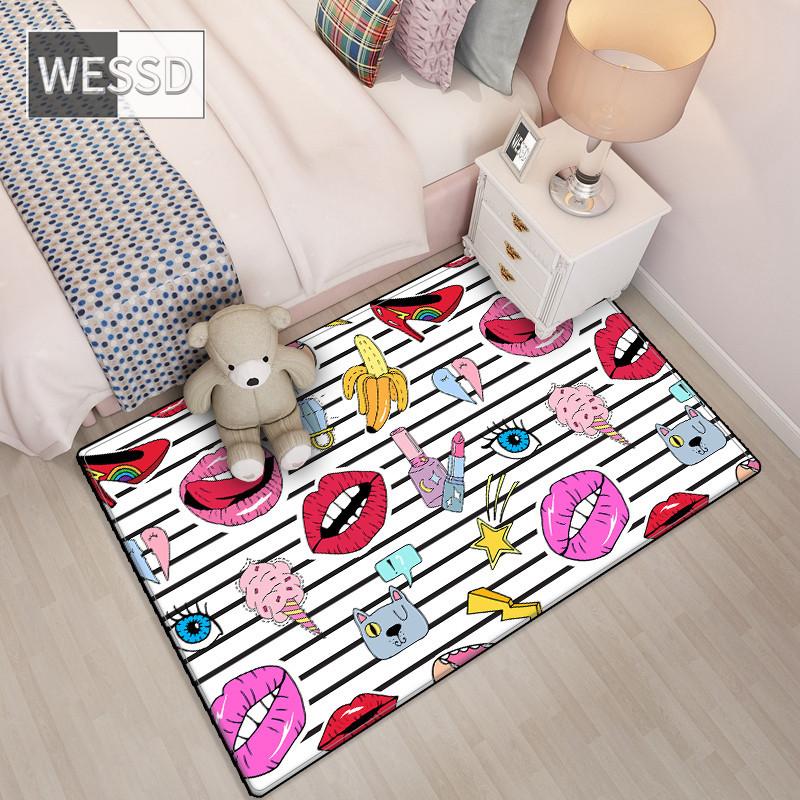 Pink Carpet For Bedroom Fashion Cartoon Rug Washable Children's Play Carpet Soft Non-slip Living Room Decoration Floor