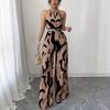 Women's Halter Neck Sleeveless Printed High Waist Wide Leg Jumpsuit Casual Summer Romper