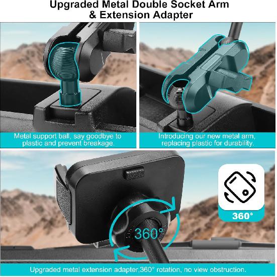 Metal Phone Mount For 2018      Jeep Wrangler JL JLU & Gladiator JT, Multi-Mount Phone Holder Dash Tray System Kit With Adjustable Metal Arm Don'T
