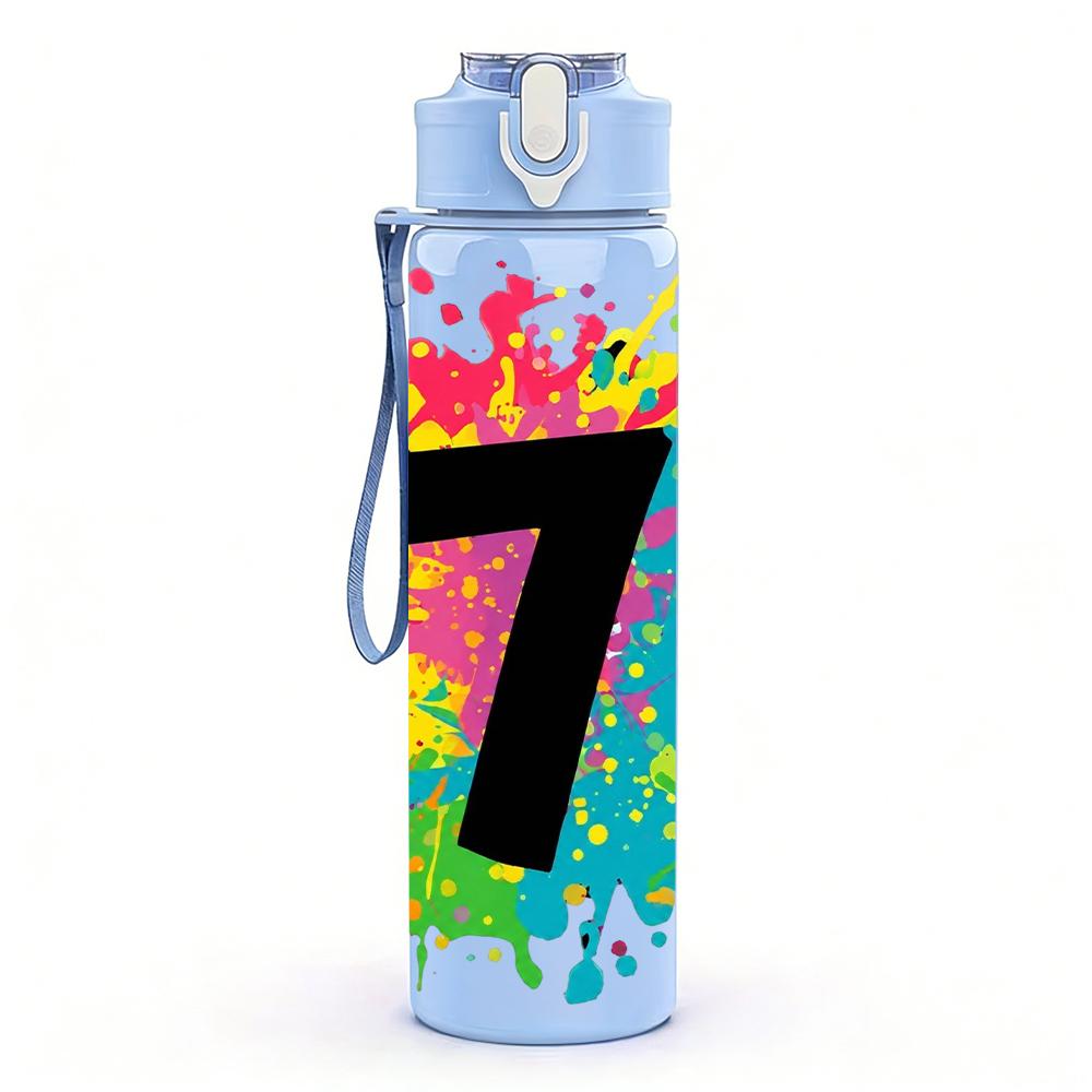 1PC Large Number Seven Splash Graphic 750ml Color Plastic Water Bottle Leakproof Flip Straw Lid For Sports Office Home Use