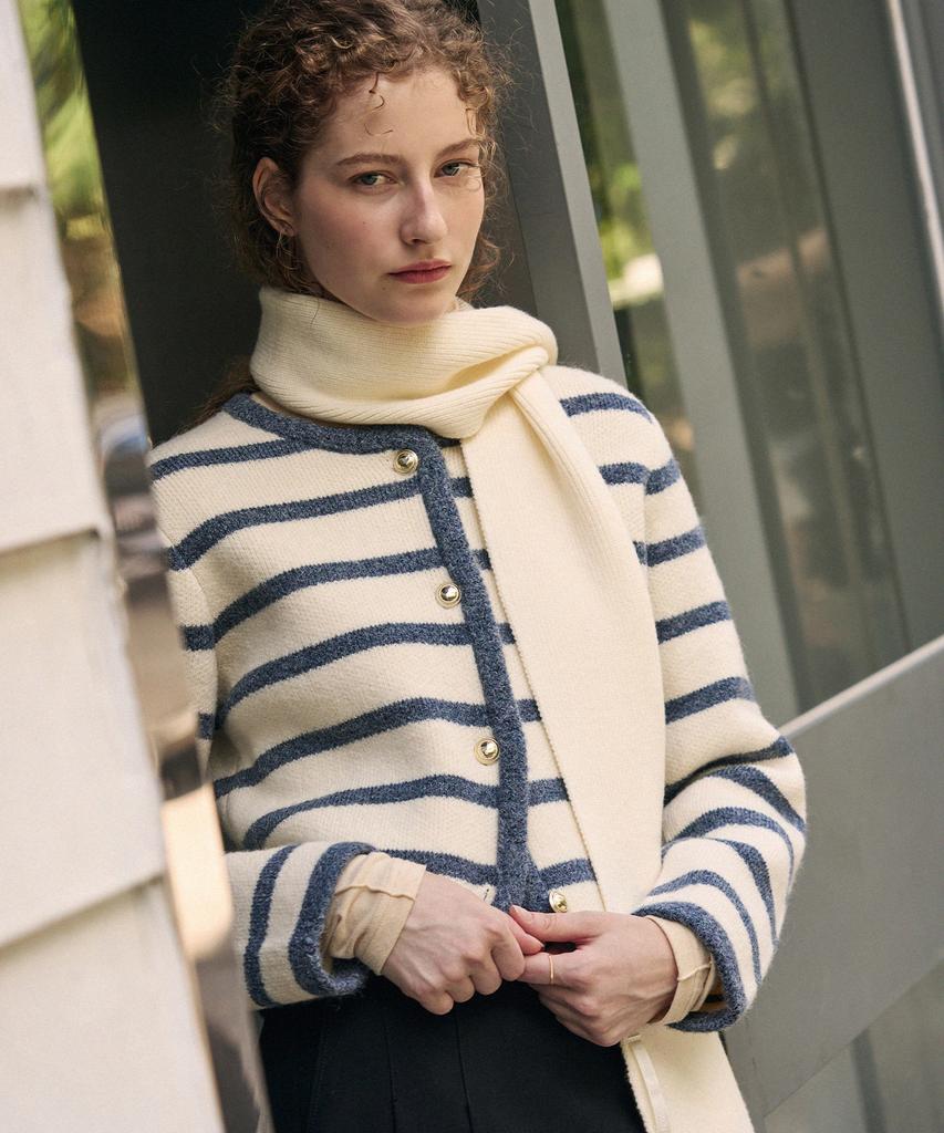 Deuloupisumeon Striped Fluffy Wool Knit Jacket [Black]